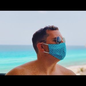 Turquoise blue polka dots face mask